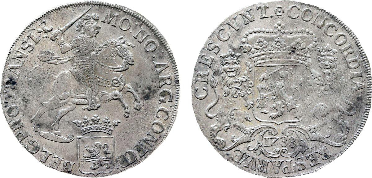 A silver rider Ducaton from 1733, similar to those carried on the Astrea