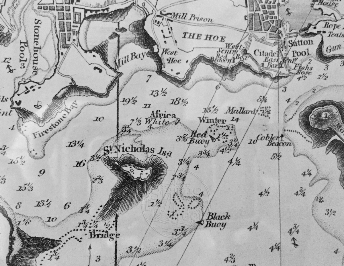 Chart of Plymouth Sound from 1817 showing the shoal called 'Africa'
